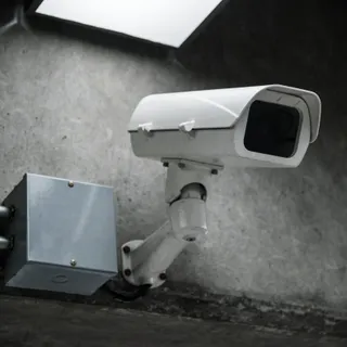 Cámara de videovigilancia instalada en el exterior de un edificio